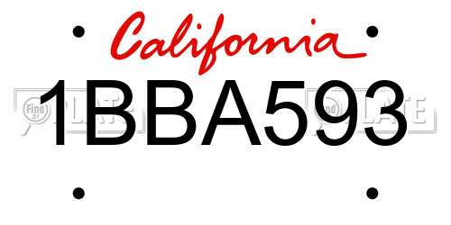 1BBA593 California License Plate