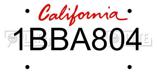 1BBA804 California License Plate