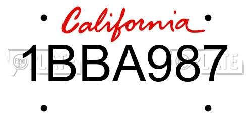 1BBA987 California License Plate
