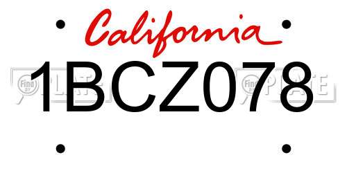 1BCZ078 California License Plate
