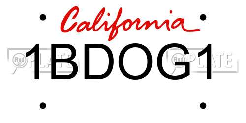 1BDOG1 California License Plate