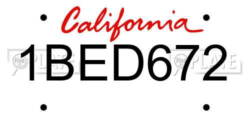 1BED672 California License Plate