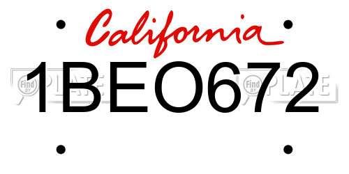 1BEO672 California License Plate