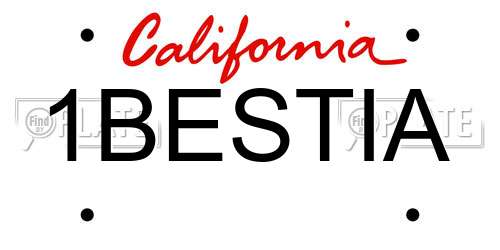 1BESTIA California License Plate