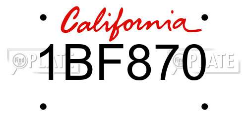 1BF870 California License Plate