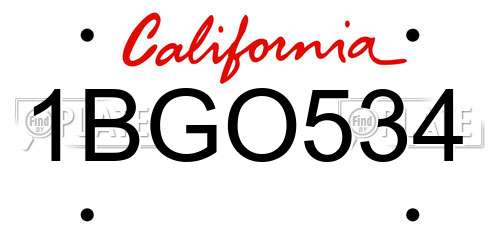 1BGO534 California License Plate