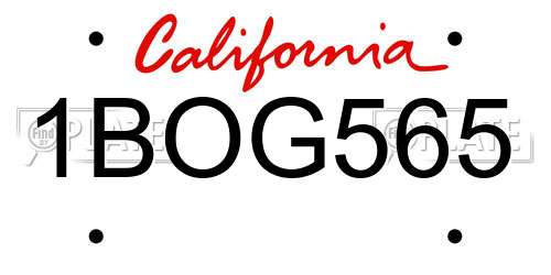 1BOG565 California License Plate