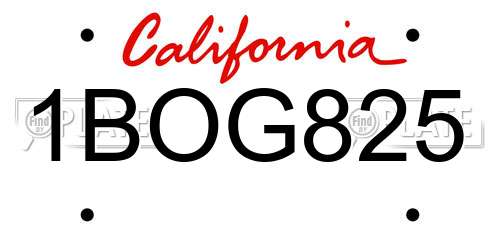 1BOG825 California License Plate