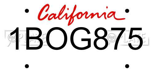 1BOG875 California License Plate