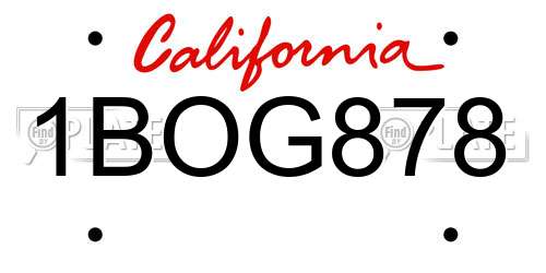1BOG878 California License Plate