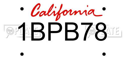 1BPB78 California License Plate