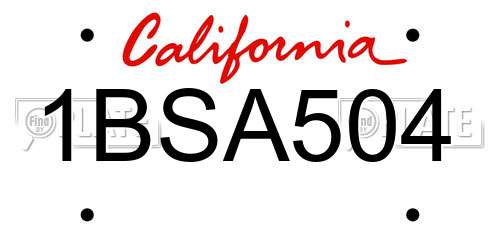 1BSA504 California License Plate