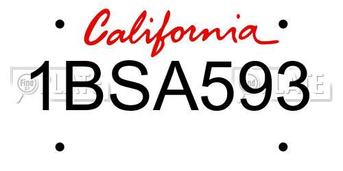 1BSA593 California License Plate