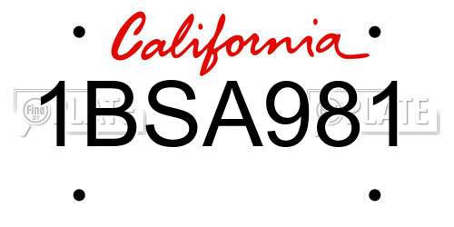 1BSA981 California License Plate