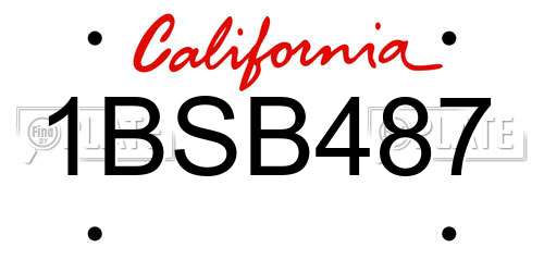 1BSB487 California License Plate