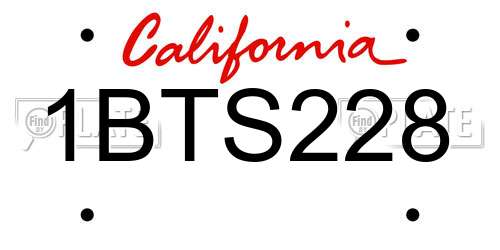 1BTS228 California License Plate