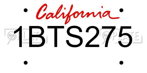 1BTS275 California License Plate