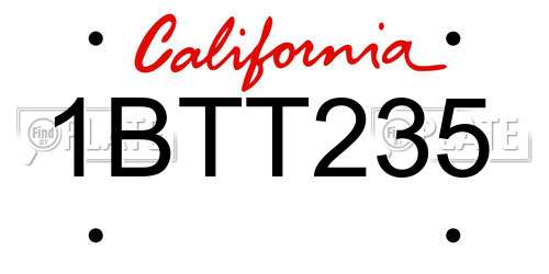1BTT235 California License Plate