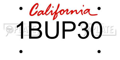 1BUP30 California License Plate
