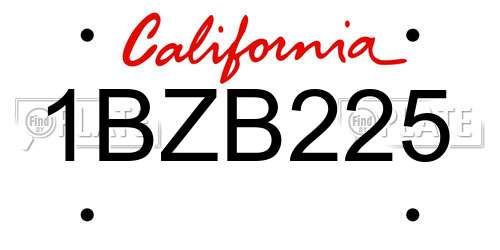 1BZB225 California License Plate