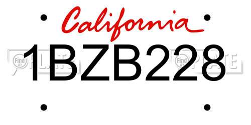 1BZB228 California License Plate