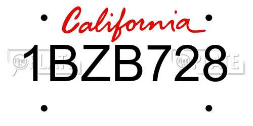 1BZB728 California License Plate
