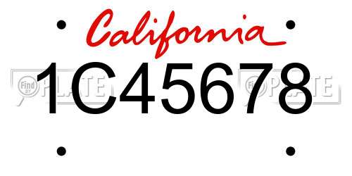 1C45678 California License Plate