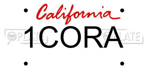 1CORA California License Plate