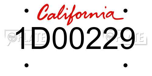 1D00229 California License Plate