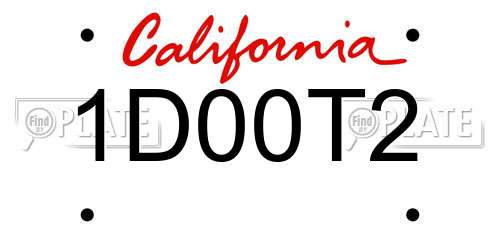 1D00T2 California License Plate