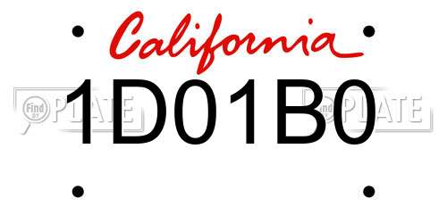 1D01B0 California License Plate