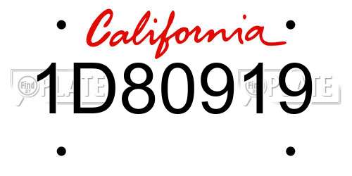 1D80919 California License Plate
