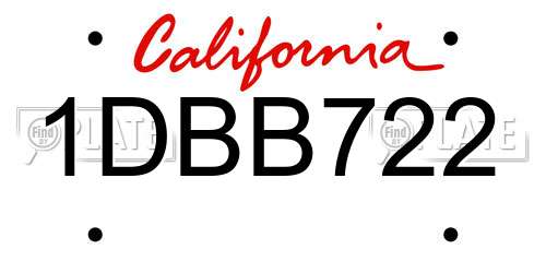 1DBB722 California License Plate