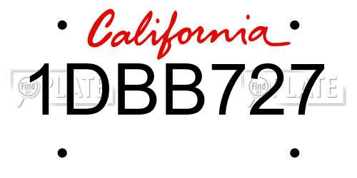 1DBB727 California License Plate