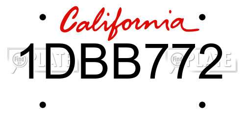 1DBB772 California License Plate
