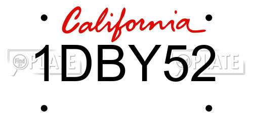 1DBY52 California License Plate