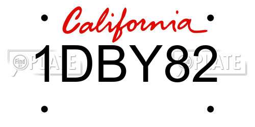 1DBY82 California License Plate