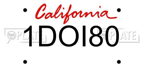 1DOI80 California License Plate