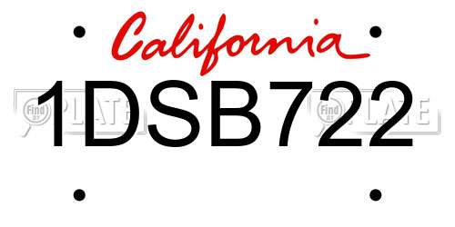 1DSB722 California License Plate