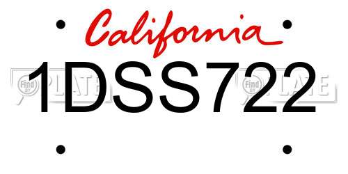 1DSS722 California License Plate