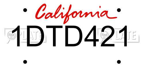 1DTD421 California License Plate