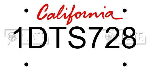 1DTS728 California License Plate