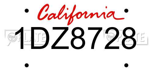 1DZ8728 California License Plate