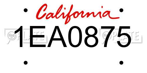 1EA0875 California License Plate