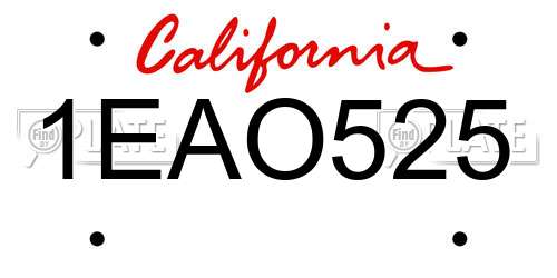 1EAO525 California License Plate