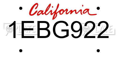 1EBG922 California License Plate