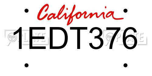 1EDT376 California License Plate