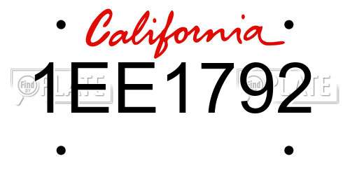 1EE1792 California License Plate