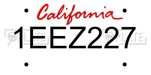 1EEZ227 California License Plate