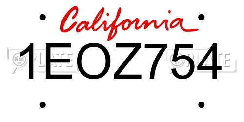 1EOZ754 California License Plate